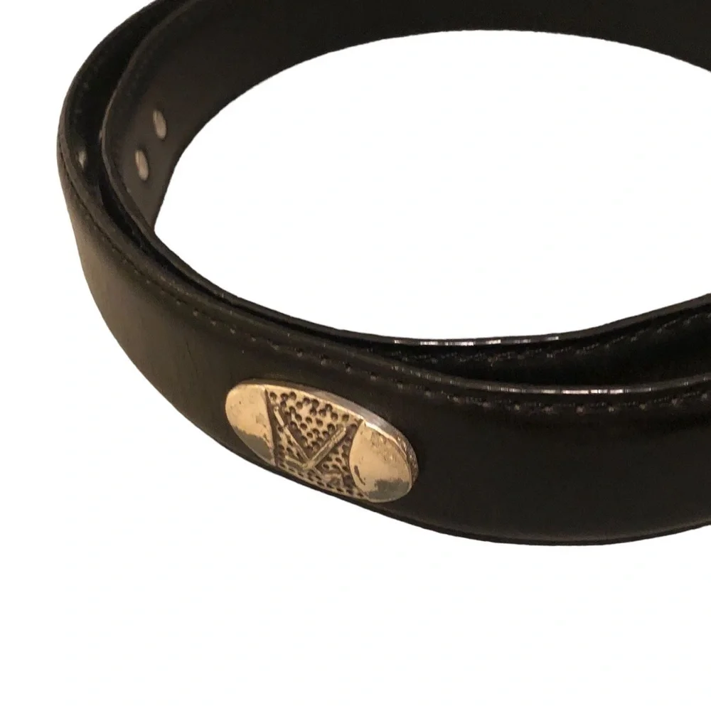 Men’s Top Grain Oil-Tan Leather Golf Belt 42” Black Club Conchos Silver Buckle